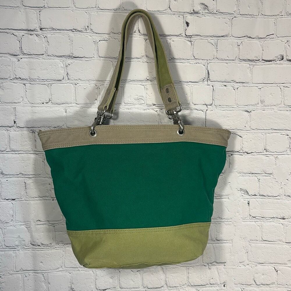 Vintage American Eagle AE Green Summer Tote Zipper Closure Canvas Tan